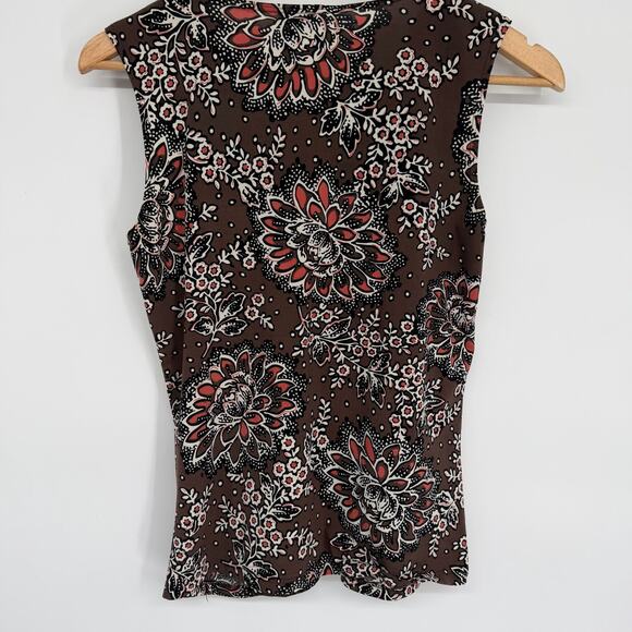 J.t.b. Top Womens Small Y2K Dark Floral Criss Cross Croquet Milkmaid Feminine - Picture 2 of 7